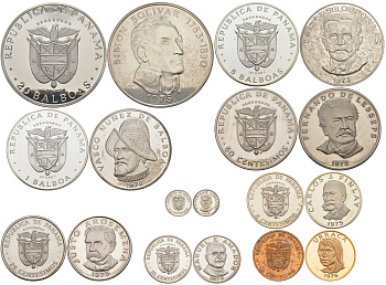 Панама набор из 9 монет 1975 в оригинальной коробке, с сертификатом KM Ps 13 PROOF 00-00