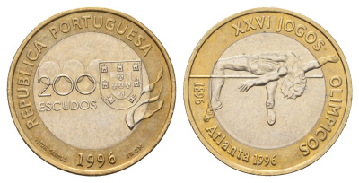 Португалия 200 эскудо 1996 XXVI летние Олимпийские Игры, Атланта 1996 KM 687 биметалл UNC 4612-417