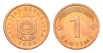 Латвия 1 сантим 2008 KM 15 сталь плакированная медью UNC 4689-914
