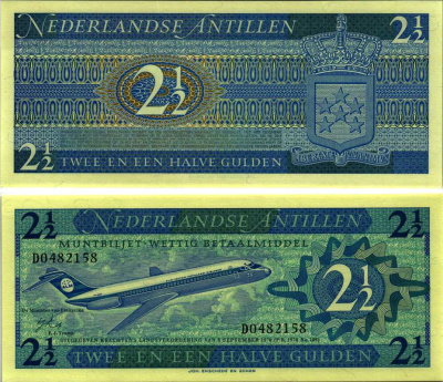 Нидерландские Антилы 2 1/2 гульдена 1970 самолет Douglas DC-9-15 Pick 21 а бумага UNC (пресс) 6352-20-1-1