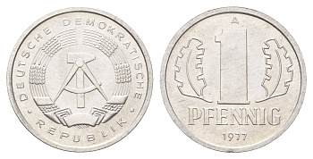 ГДР 1 пфенниг 1977 A KM 8.2 алюминий UNC 4697-568