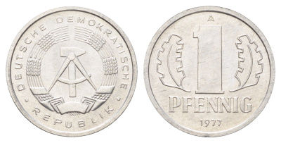 ГДР 1 пфенниг 1977 A KM 8.2 алюминий UNC 4697-568