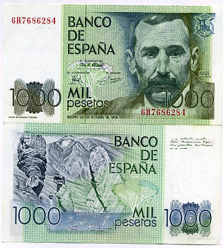 Испания 1000 Песет 1979 Бенито Перес Гальдос, Канарские острова Pick 158 бумага UNC (пресс) 450-47-2
