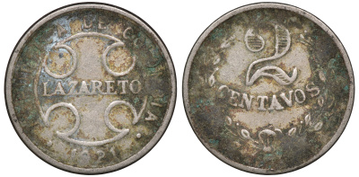 Колумбия 2 сентаво 1921 государственный лепрозорий KM L10 медно-никель 53-1017