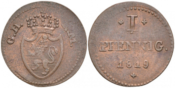 Гессен-Дармштадт 1 пфенниг 1819 GH - KM KM 283 медь 73-641