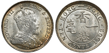 Гонконг 10 центов 1902 Эдуард VII (1901-1910) KM 13 серебро UNC 91-747