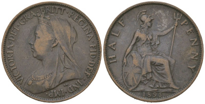 Великобритания 1/2 пенни 1895 Виктория (1837-1901) KM 789, Spink 3962 бронза 92-1154