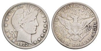 США 1/2 доллара (50 центов) 1912 S, 50 центов Барбера KM 116 серебро    5010-1723