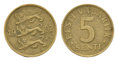 Эстония 5 сентов 1992 KM 21 латунь 4696-112