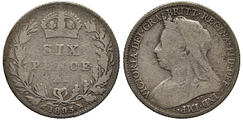 Великобритания 6 пенсов 1895 Виктория (1837-1901) KM 779, Spink 3941 серебро 4538-1222