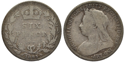 Великобритания 6 пенсов 1895 Виктория (1837-1901) KM 779, Spink 3941 серебро 4538-1222
