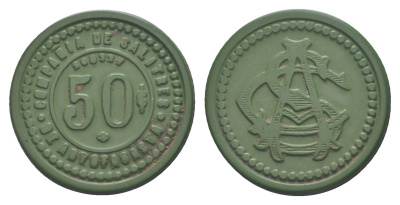 Чили, Антофагаста (Antofagasta) шахтерский жетон с Селитряного рудника для покупки в местных магазинах, номиналом в 50 сентаво около 1904 диаметр 31 мм, вес 2,48 гр Espinosa 22.5 эбонит (зеленый) 1094-10-24