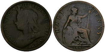 Великобритания 1/2 пенни 1896 Виктория (1837-1901) KM 789, Spink 3962 бронза 4548-1022
