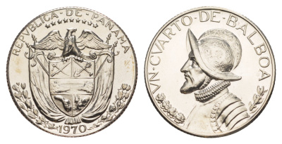 Панама 1/4 бальбоа (25 сентесимо) 1970 тираж 9.528 экземпляров KM 11.2a медь плакированная медно-никелем PROOF 1522-312