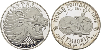 Эфиопия 20 быров 1982 чемпионат мира по футболу в Испании 1982 года KM 65 серебро PROOF 02-208-13