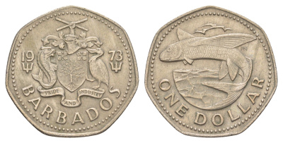 Барбадос 1 доллар 1973 FM, Елизавета II (1952-2022) KM 14.1 медно-никель 08-432