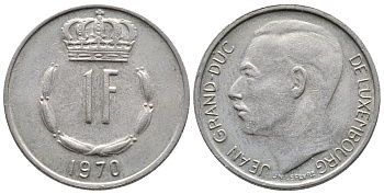 ЛЮКСЕМБУРГ 1 ФРАНК 1970 KM 55 медно-никель 53-1244