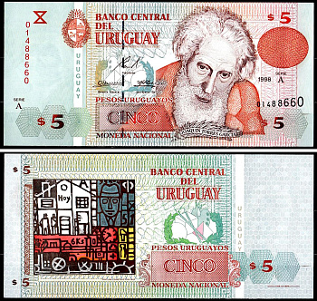 Уругвай 5 песо 1998 Pick 80 a бумага UNC (пресс) 6285-22-2-1