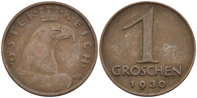 Австрия 1 грош 1930 KM 2836 бронза 4151-1269