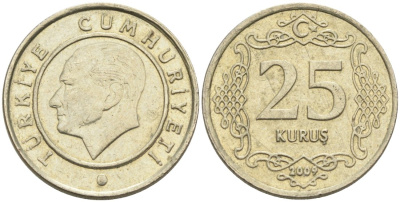 Турция 25 курушей 2009 Кемаль Ататюрк KM 1242 медь никель цинк 4573-853