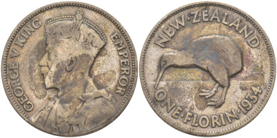 Новая Зеландия 1 флорин 1934 Георг V (1910-1936), Киви KM 4 серебро 4683-743
