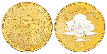Ливан 250 ливров 2012 Счастливая монета KM 36a медь алюминий никель BU 4612-917