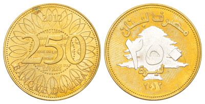 Ливан 250 ливров 2012 Счастливая монета KM 36a медь алюминий никель BU 4612-917