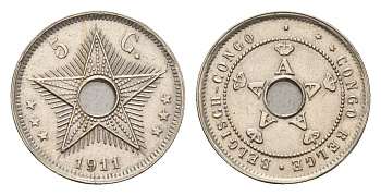 Бельгийское Конго 5 сантимов 1911 KM 17 медно-никель 4127-1512