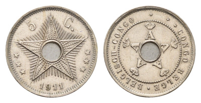 Бельгийское Конго 5 сантимов 1911 KM 17 медно-никель 4127-1512
