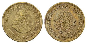 ЮАР 1/2 цента 1961 Ян ван Рибек KM 56 латунь 4693-531
