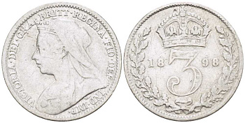 Великобритания 3 пенса 1898 Виктория (1837-1901) KM 777, Spink 3942 серебро 75-154