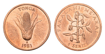 Тонга 1 сенити 1981 KM 66 бронза UNC 86-424