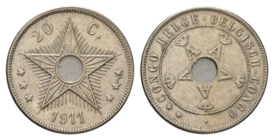 Бельгийское Конго 20 сантимов 1911 KM 19 медно-никель 4626-651