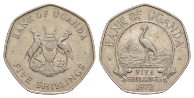 Уганда 5 шиллингов 1972 год-тип KM 18 медно-никель 413-933
