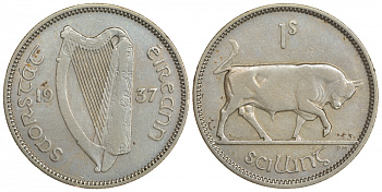Ирландия 1 шиллинг 1937 бык KM 6 серебро 00-814-03