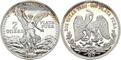 Мексика 2 унции ND богиня победы Ника, с венком, диаметр 48 мм., вес 2 тройские унции серебро PROOF 1071-7-32