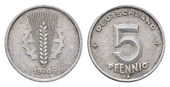 ГДР 5 пфеннигов 1948 A KM 2 алюминий 4684-247