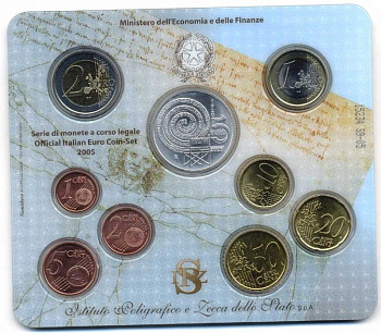 ИТАЛИЯ 9 МОНЕТ 2005 5 ЕВРО СЕРЕБРО ФЕЛЛИНИ Ш6