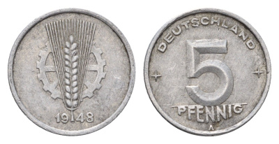 ГДР 5 пфеннигов 1948 A KM 2 алюминий 4684-247