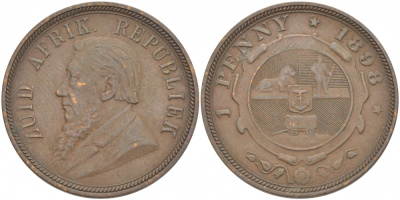 Южно-Африканская Республика, Трансвааль 1 пенни 1898 Пауль Крюгер KM 2 медь 180-824