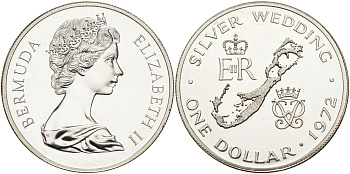 Бермудские острова (Бермуды) 1 доллар 1972 Королевская серебряная свадьба KM 22a серебро PROOF 1095-3-13