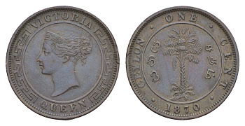 Цейлон 1 цент 1870 Виктория (1837-1901) KM 92 медь 1518-712