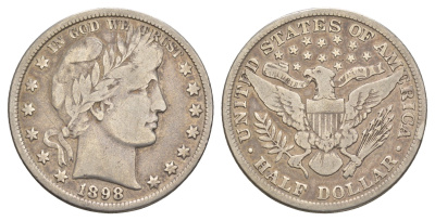 США 1/2 доллара (50 центов) 1898 50 центов Барбера KM 116 серебро    5010-1615