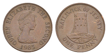 Джерси 1 пенни 1985 башня Святого Клемена KM 54 бронза 4124-841