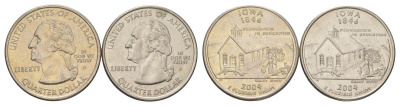 США набор обоих монетных дворов 25 центов (квотер, 1/4 доллара) 2004 D и P, Квотер штата Айова KM 358 медь плакированный медно-никелем UNC 4628-1254-1255