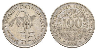 Западная Африка (BCEAO) 100 франков 1968 KM 4 никель 4620-1221