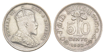 Цейлон 50 центов 1902 Эдуард VII (1901-1910) KM 99 серебро 1516-1225