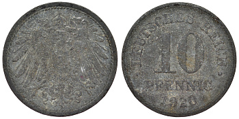 Германия 10 пфеннигов 1920 KM 26, J. 299, Weege 8 цинк 4119-333