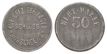 Хиршберг 50 пфеннигов ND лагерь военнопленных, KGL. Offz. Gef. Lager Men05 11627.4, Men18 14554.4 железо 1527-531