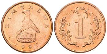 Зимбабве 1 цент 1997 птица-идол KM 1 a сталь плакированная бронзой  UNC  4602-826